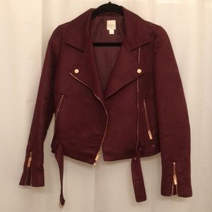 Lauren Conrad Maroon Faux Suede Moto Jacket